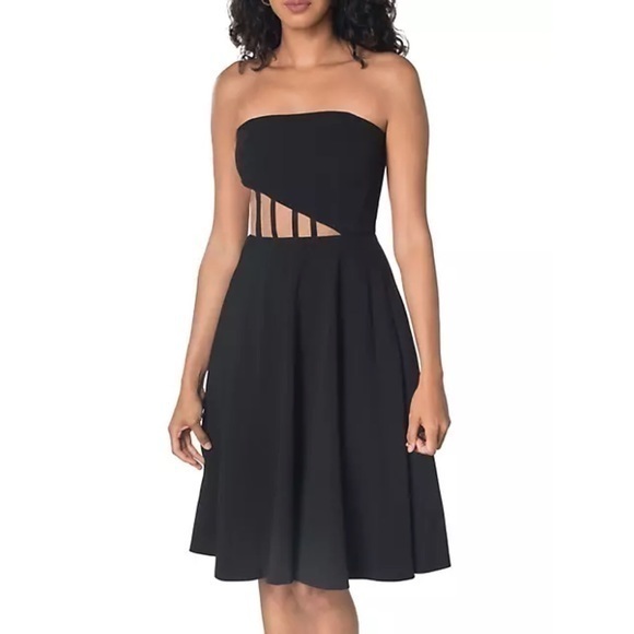 Dress The Population Anneli Asymmetric-Panel Strapless Fit & Flare Dress M New - Picture 1 of 8